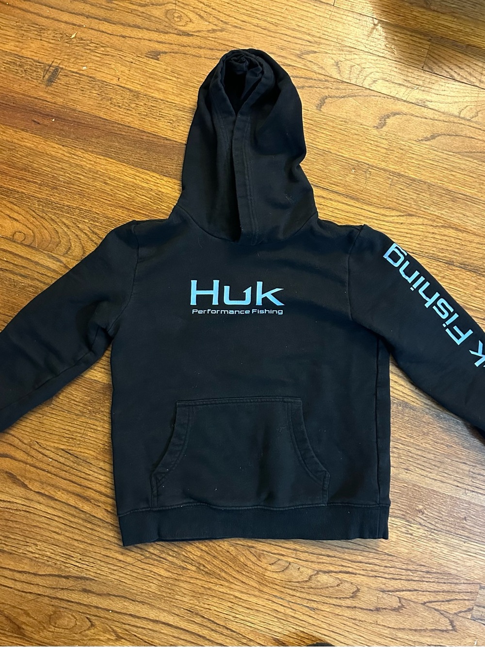 Huk YM Black Performance Fishing Hoodie with Teal Logo